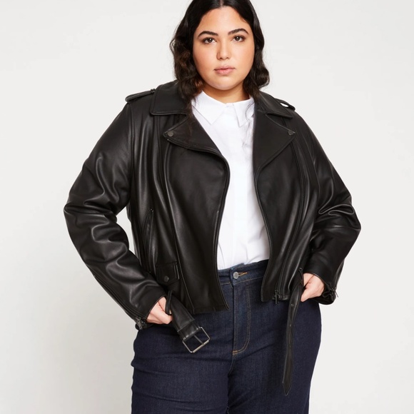 NWOT Universal Standard Leather Moto Jacket Black Size M - Picture 2 of 11